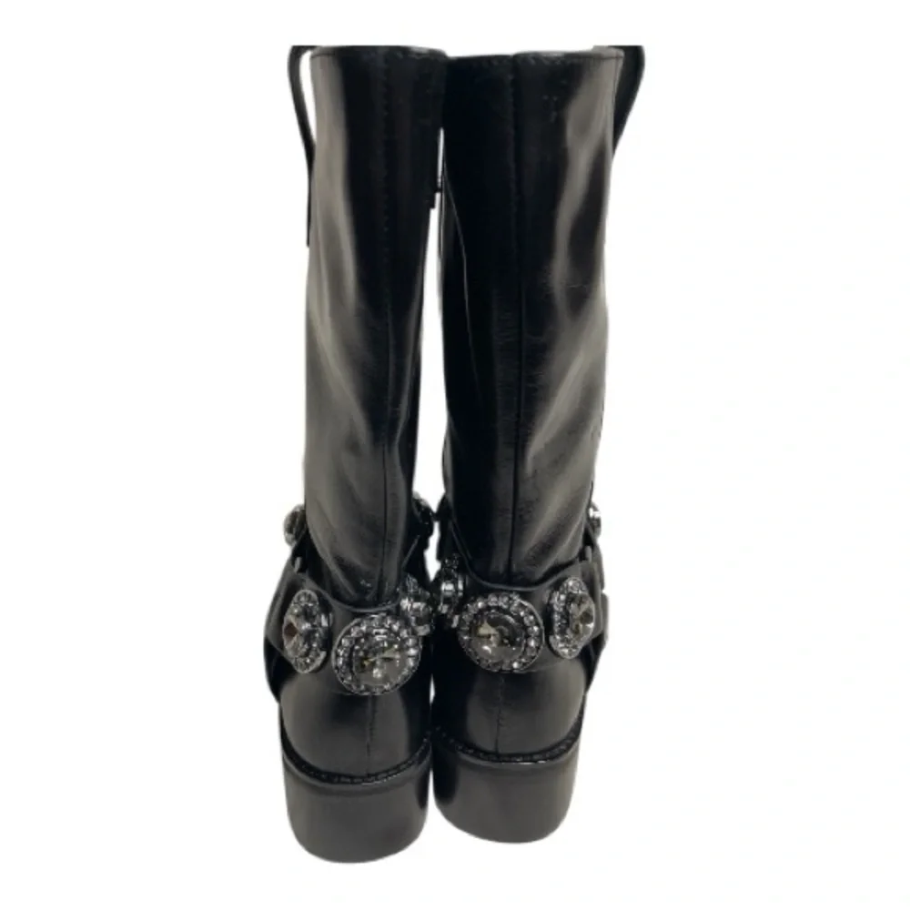 Kurt Geiger London Octavia Harness Black Leather Combat Boots Sz 8/38.5 - Picture 2 of 8